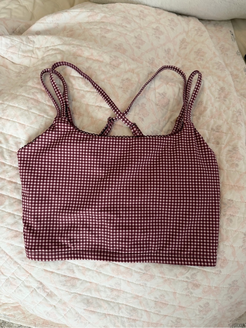 Women's Burgundy Gingham Cropped Sports Bra Top
